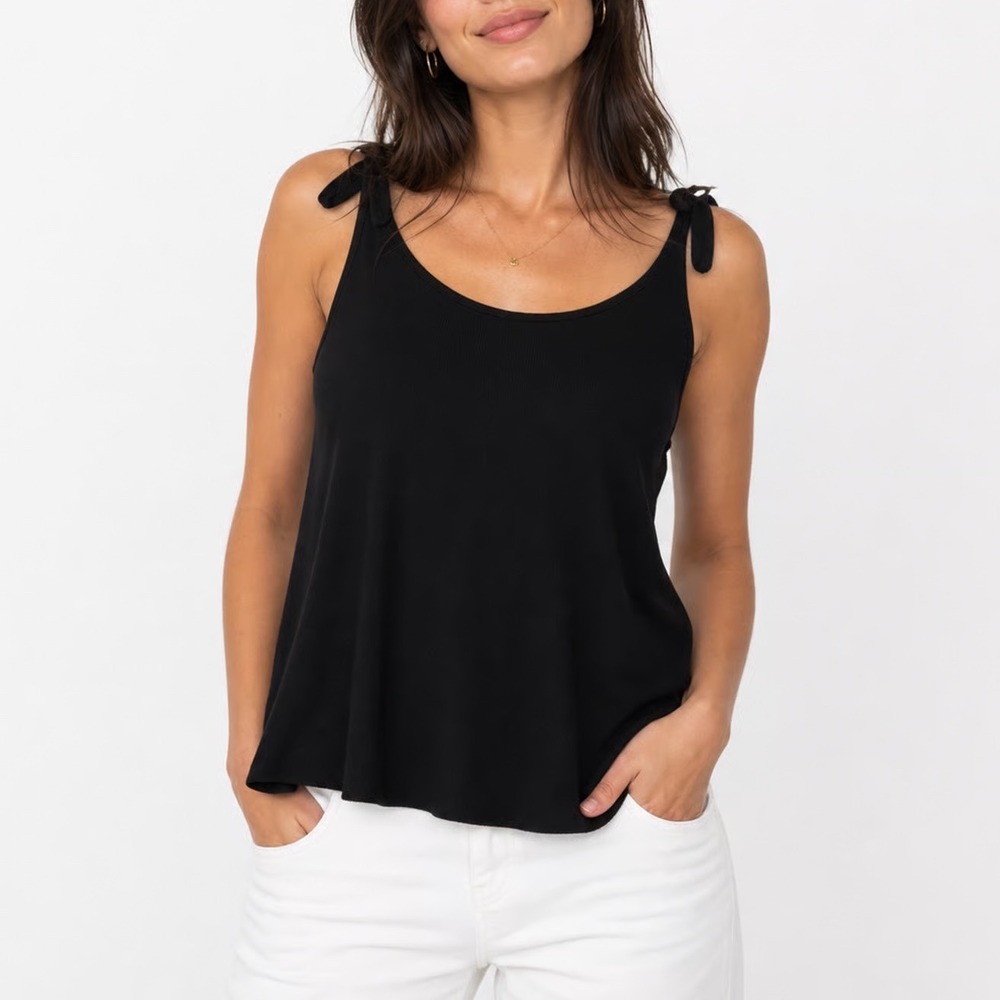 GAP Womens Black Tie Shoulder Sleeveless Knit Tank Top XS Solid High Neck